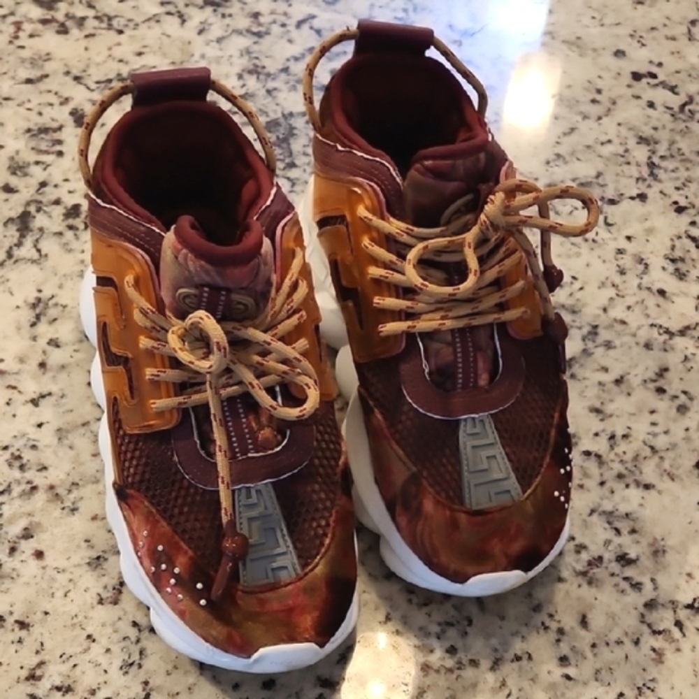 Versace* Multicolor Velvet And Mesh Chain Reaction Sneakers Sz 40 *Replica